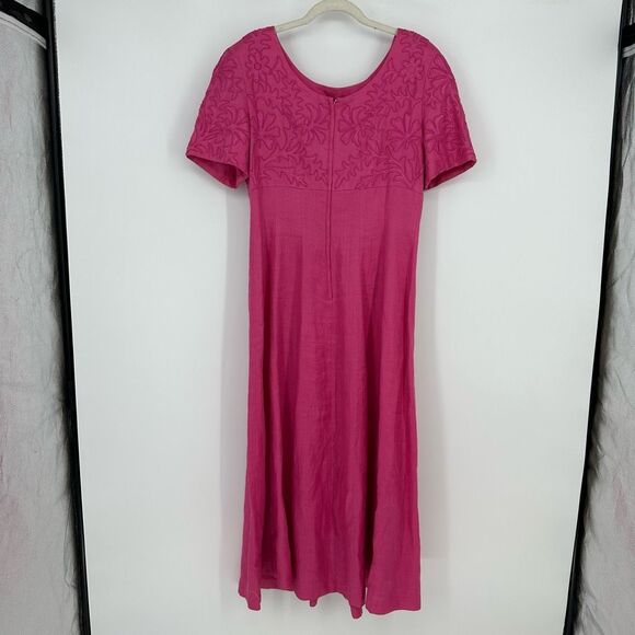 Vintage 80’s Marie St. Claire Midi Dress Size 12 Pink Floral Embroidered Modest - Picture 4 of 11